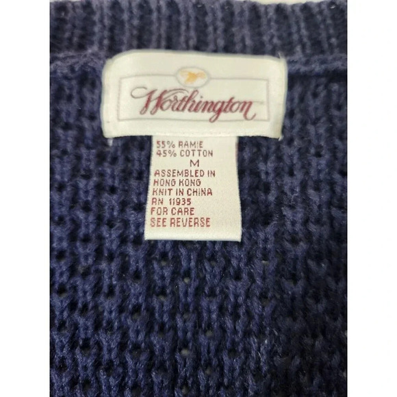 Women's Worthington Heavyweight Sweater Cardigan Size Medium Navy Vintage - Picture 4 of 8